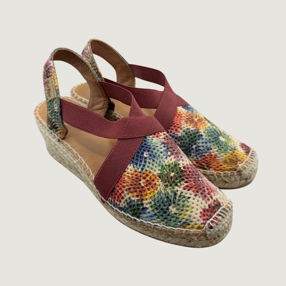 Toni Pons‎ Telva Espadrille Wedge Sandals Size 37 6.5 Multi Color Floral Boho